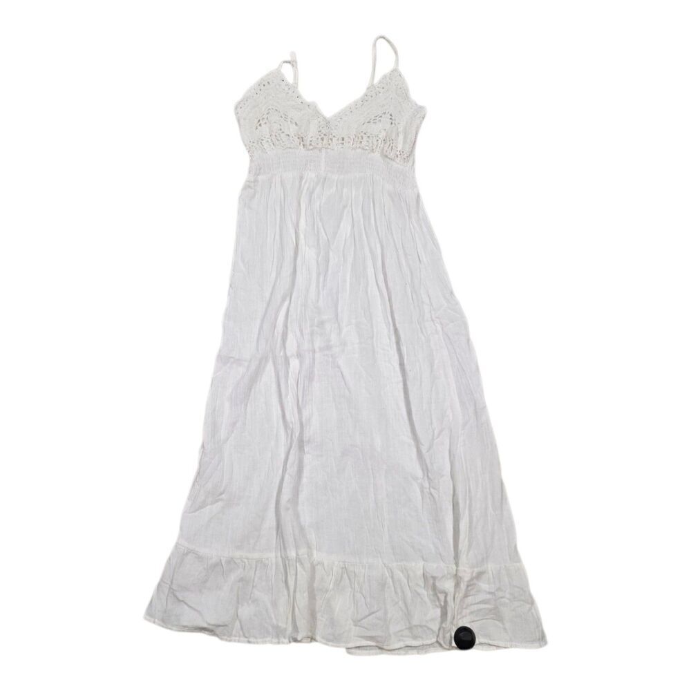 Boho Me White Crochet Top Midi Ruffle Trim Sundress M
